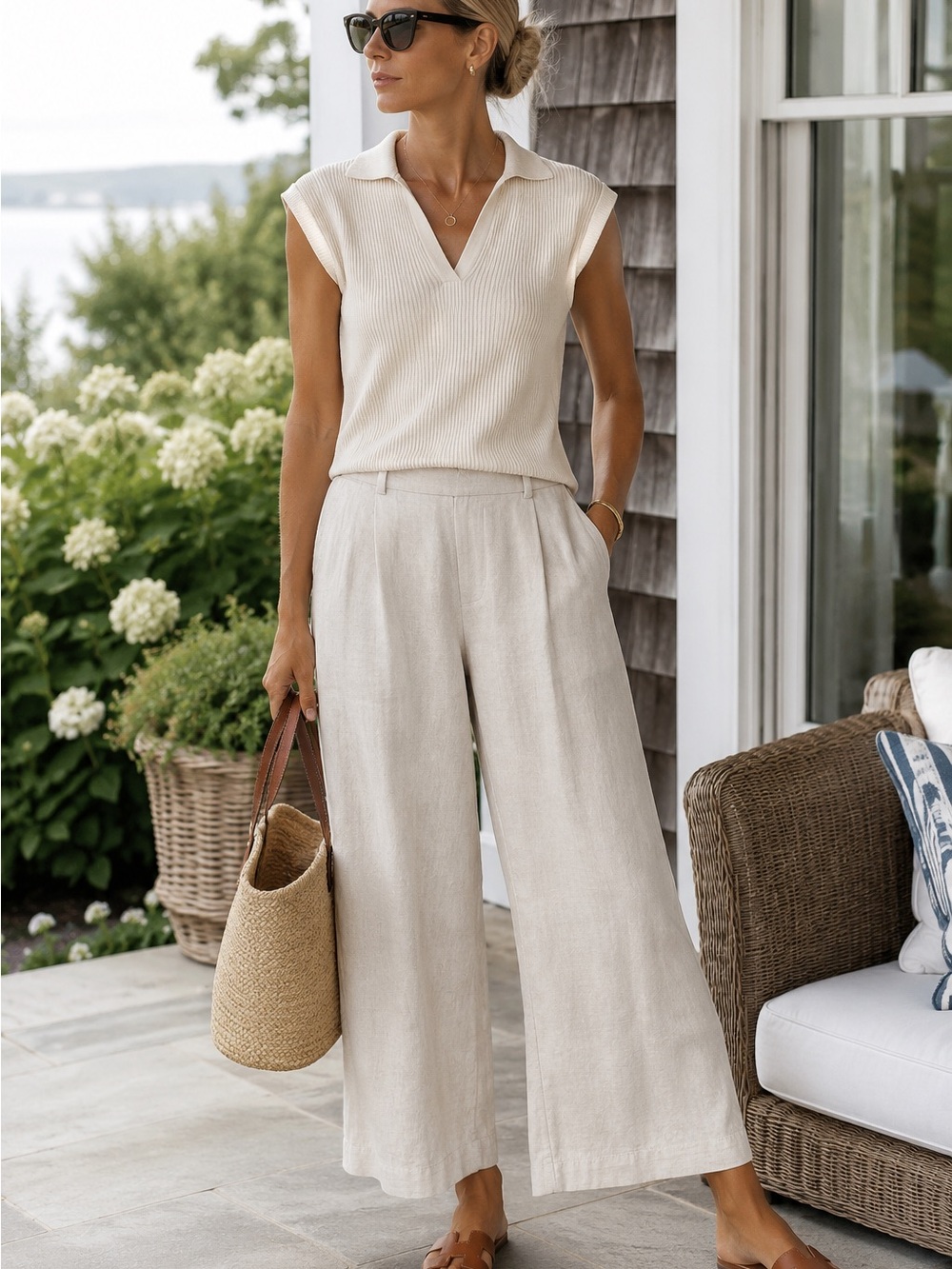 NWT Banana Republic Linen Blend WideLeg Cropped Pants S Quiet Luxury CoastalChic